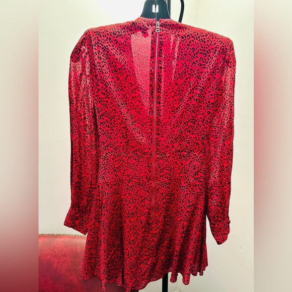 Alice + Olivia Red Animal Print Long Sleeve Mini Dress Size 4 - Picture 7 of 8